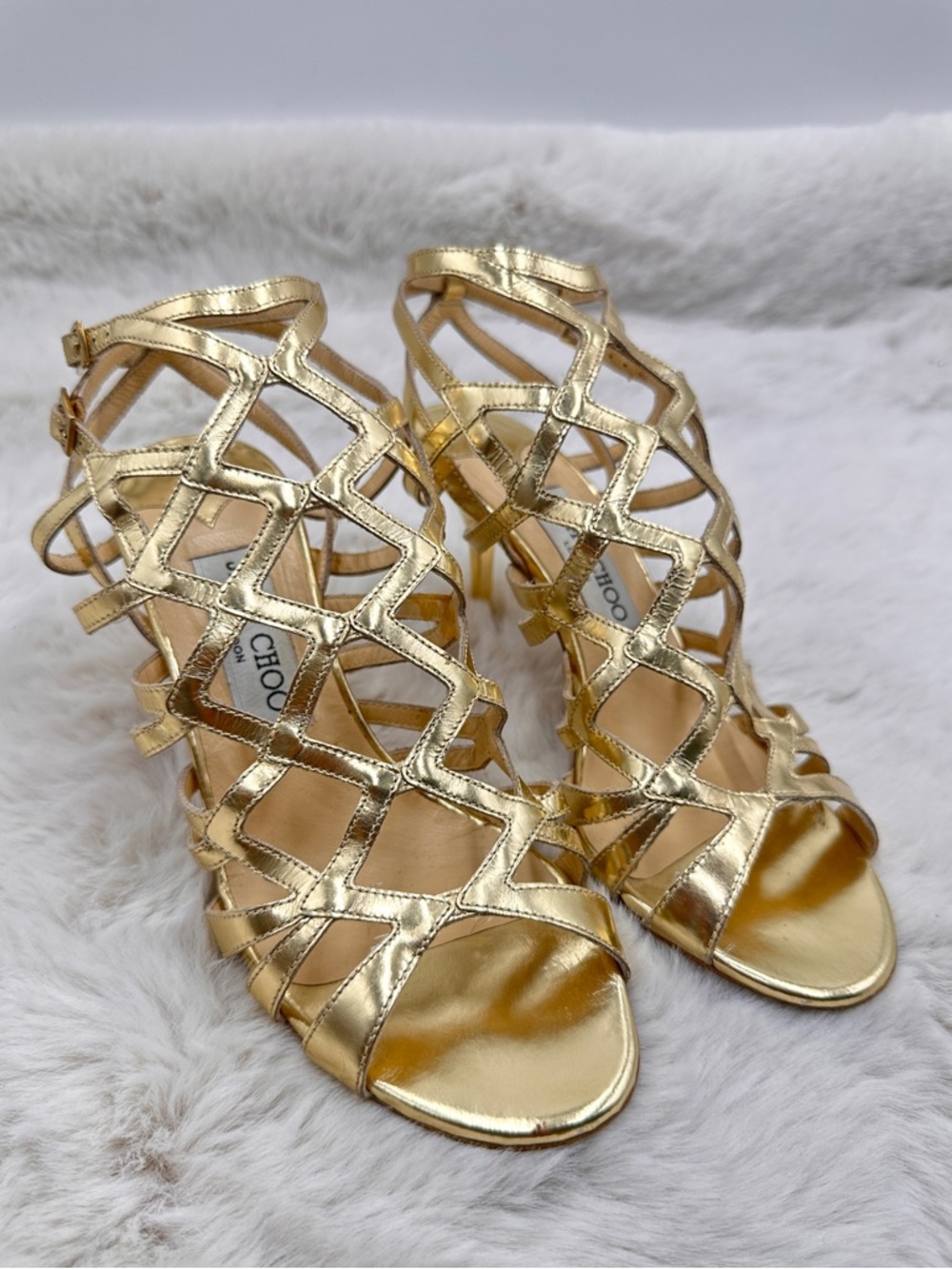 Jimmy Choo Gold cage Strappy Heels 36.5‎ US 6.5